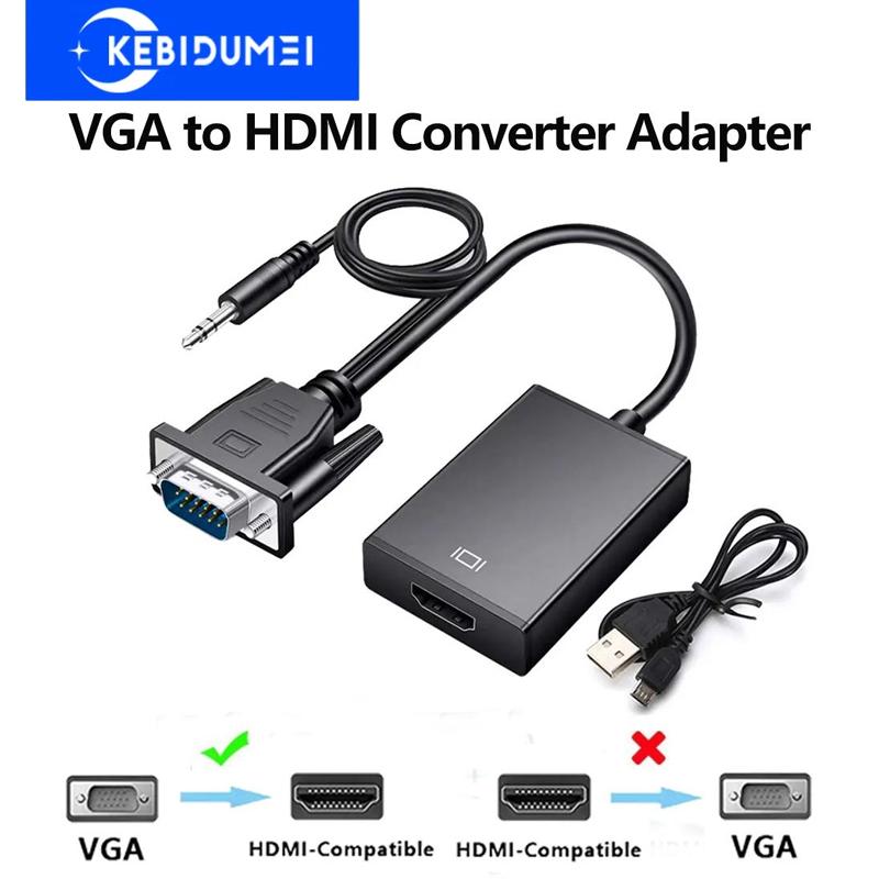 Adattatore convertitore compatibile da VGA a HDMI Cavo VGA maschio a HDMI femmina con porta audio da 3,5 mm Adattatore VGA HD 1080P per PC portatile a proiettore HDTV