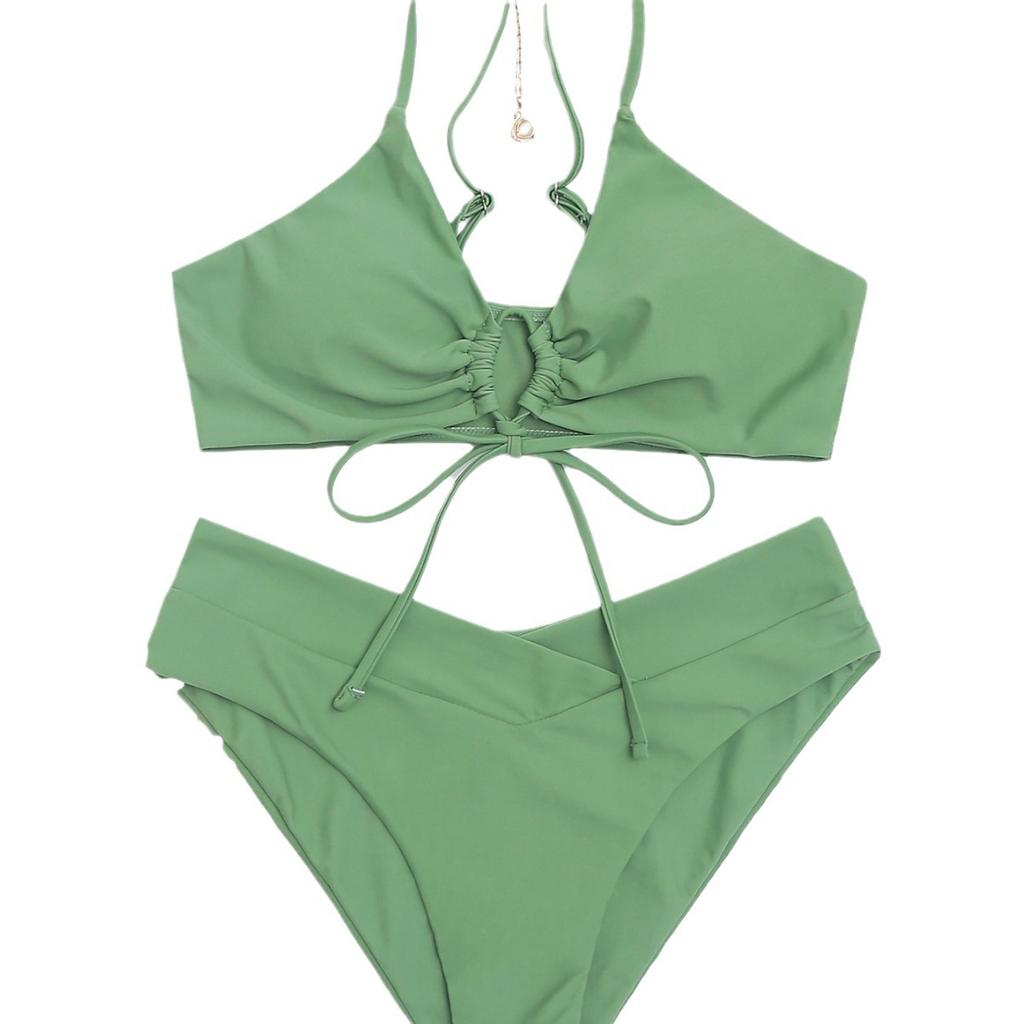 Solid Tie Side Sexy Two Piece Bikini Swimsuit Comfortable Elegant For Summer Vacation