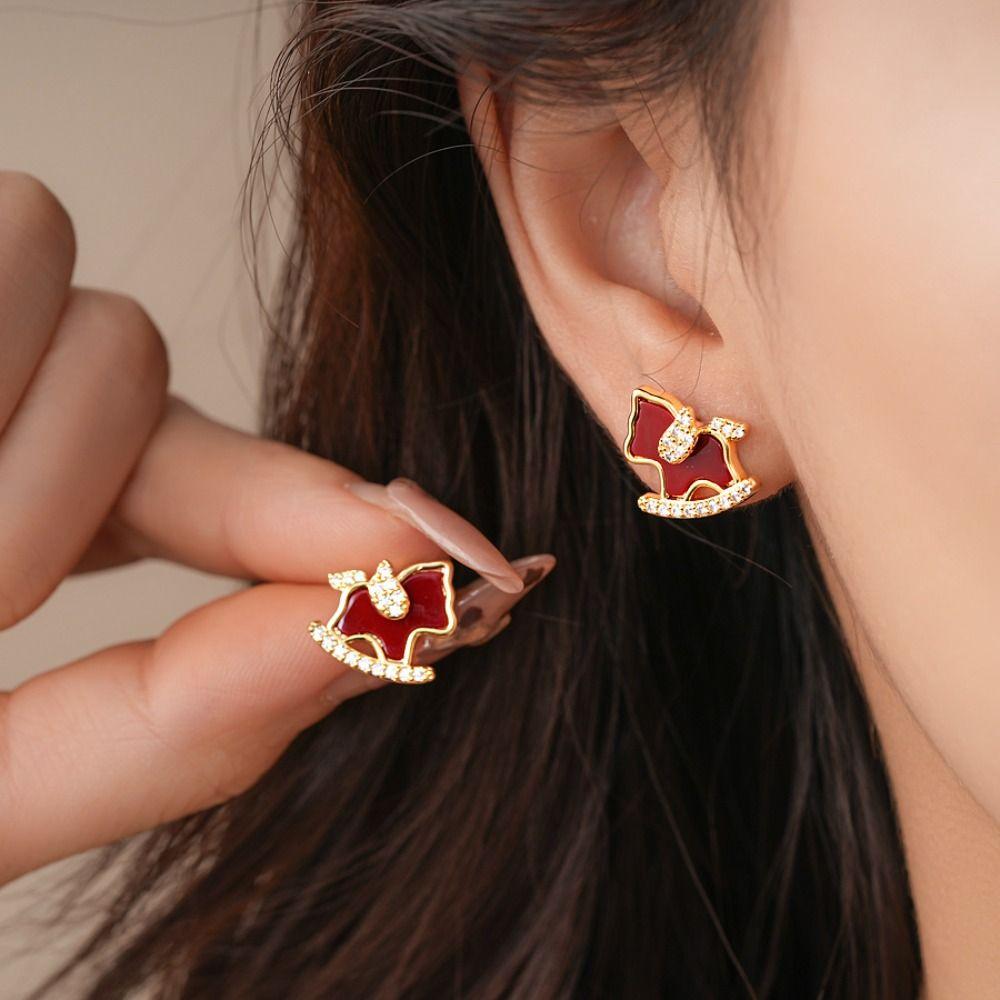 Collarbone Chain New Year Horse Earrings Fashion Jewelry Red Drop Earrings  Wedding