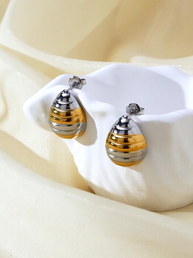 1 Pair Of New Trendy Fashion Gold Steel Colour With Half Round Ball Stainless Steel 18K Gold Plated Earrings Women'S Jewellery