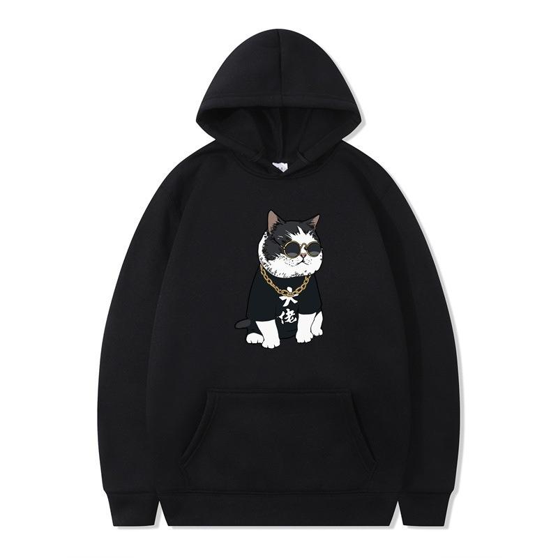 New Animation Boss Cat Print Autumn and Winter Men and Women Sweater Hoodie
