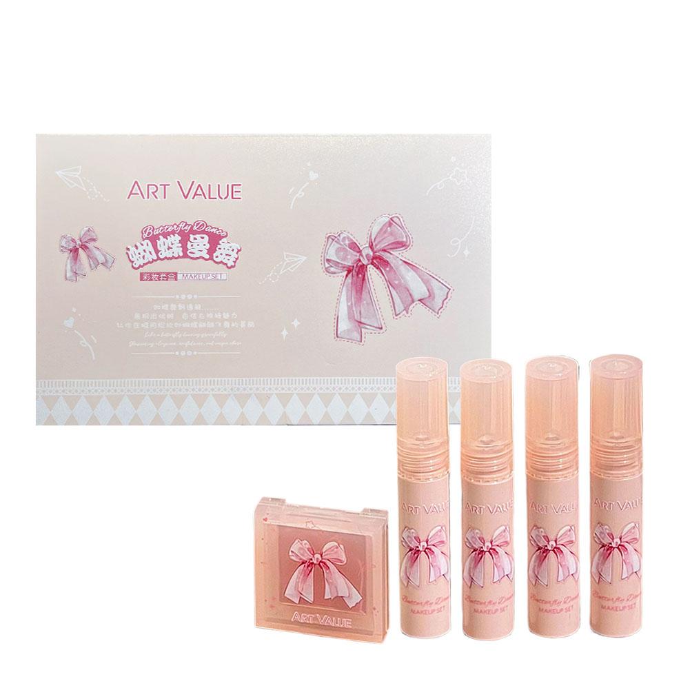 

Набор блесков для губ и румян Art Value Butterfly Dance Color, набор из ожерелья и блесков, румяна L I1P5 pink-set