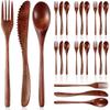 15/24Pcs Wooden Cutlery Set, Wood Spoon Fork & Knife Set for Eating, Reusable Flatware Sets Kitchen Utensils