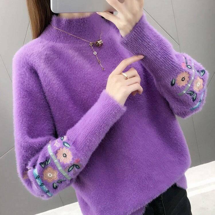 Autumn Winter Woman Sweaters Turtleneck Sweater Female Slim Pullover Jumper Flower Embroidery Knitted Sweater Fashion Casual Top