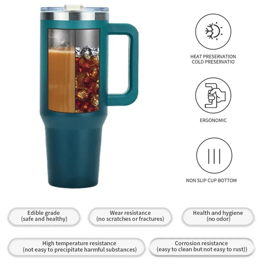 30OZ 40OZ Stainless Steel Thermos Bottle Large Insulated Cup Tumbler with Handle Straw Portable Sports Kettle Travel Car Ice Cup