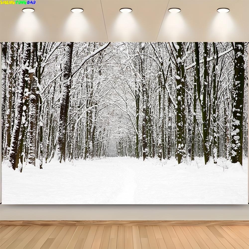 Winter Forest Snowcovered Road Photography Backdrops Blurred Landscape Snowflakes Road Spruce Trees Photo Background XD-07