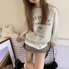 American Loose White Gray Printed Round Neck New Hoodie for Women with Thick Velvet Top