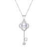 [MiNG HUANG] Freshwater Pearl Key Necklace, White, 7-8mm, High-Quality Pearl, Women's, Wedding, Party, Silver