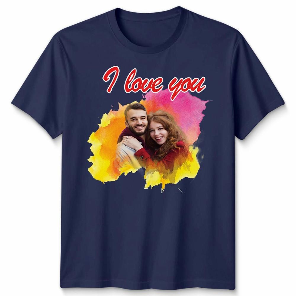 Custom Photo Personalised I Love You Couple Unisex Tshirt Valentines Gift