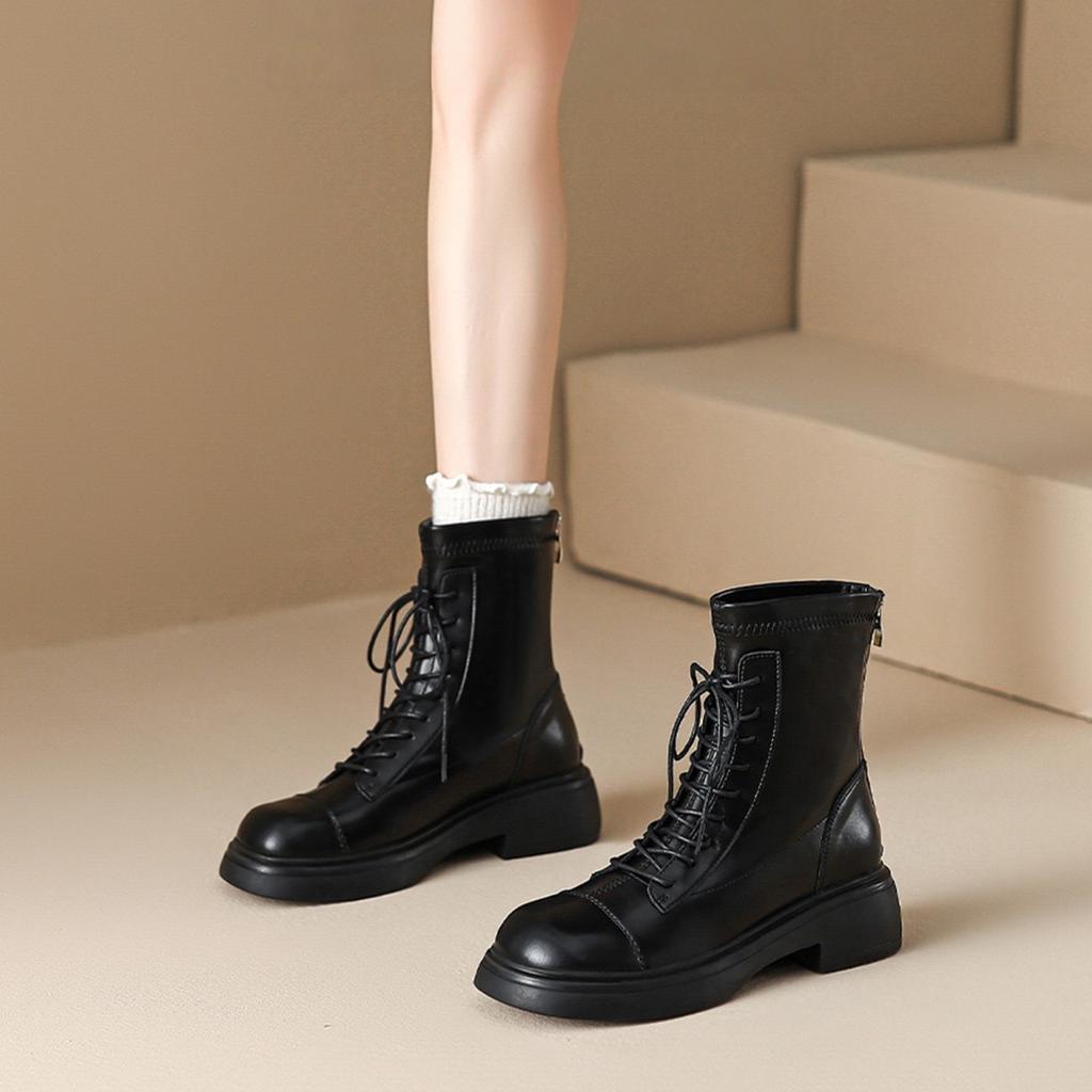 Show small feet! Leather Martin boots women's 2025 new spring and autumn single boots British thick-soled small men look thin short boots women