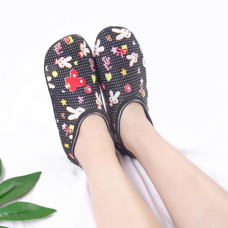 Damen Hausschuhe für den Boden Indoor Kurze Socken Elastisch Bedruckt Warm Verdicken Fleecegefüttert Bodensocken Rutschfeste Socke