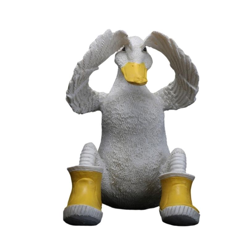 

Cartoon Resins Duck with Rain Boot Sculpture Funny Animal Statue for Garden Lawns Patios and Home Desktop Decoration