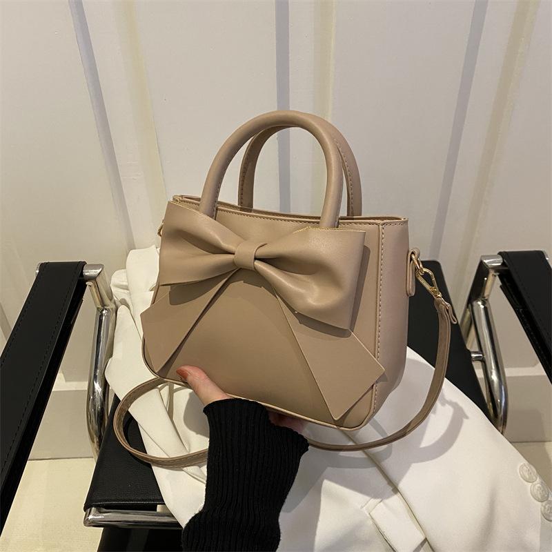 Cute Bowknot Handbag for Women, Simple Solid Color Shoulder Crossbody Bag, Street Style Small Square Purse CLE