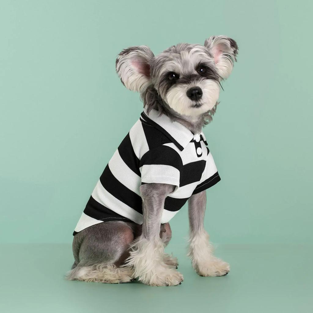 Pet Striped Collar Base Shirt, Dog Warm Top, Spring and Autumn Striped Two Legged Teddy Cat Pet Pajamas Puppy Clothes