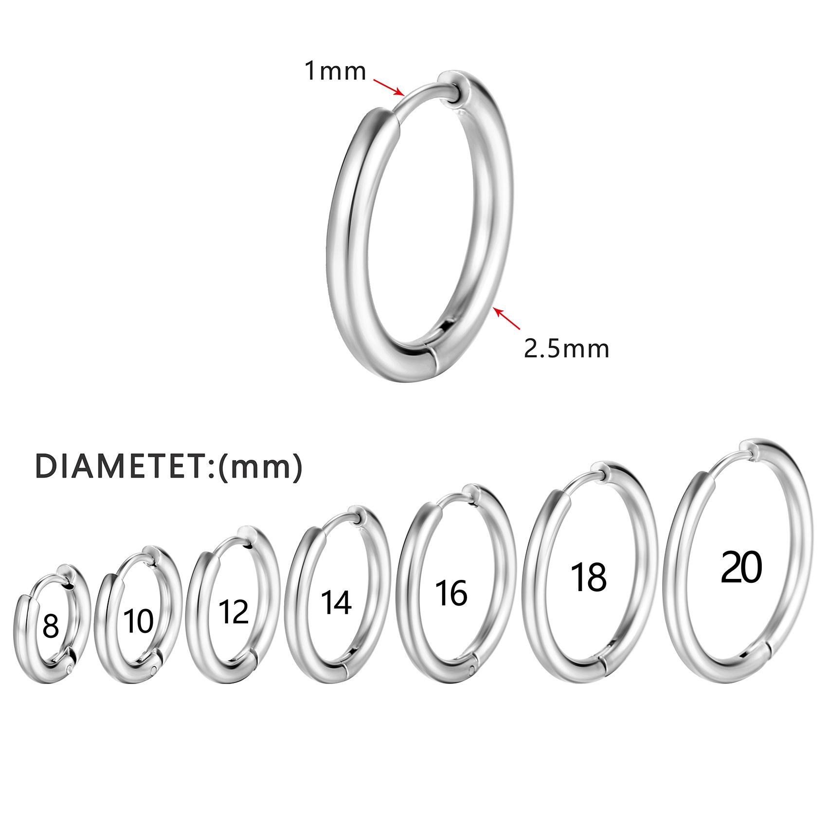 

1Pairs/2Pcs Small Hoop Earrings Women Men Gold Silver Color Stainles Steel Round Circle Pendientes Mujer Anti-allergy 8mm