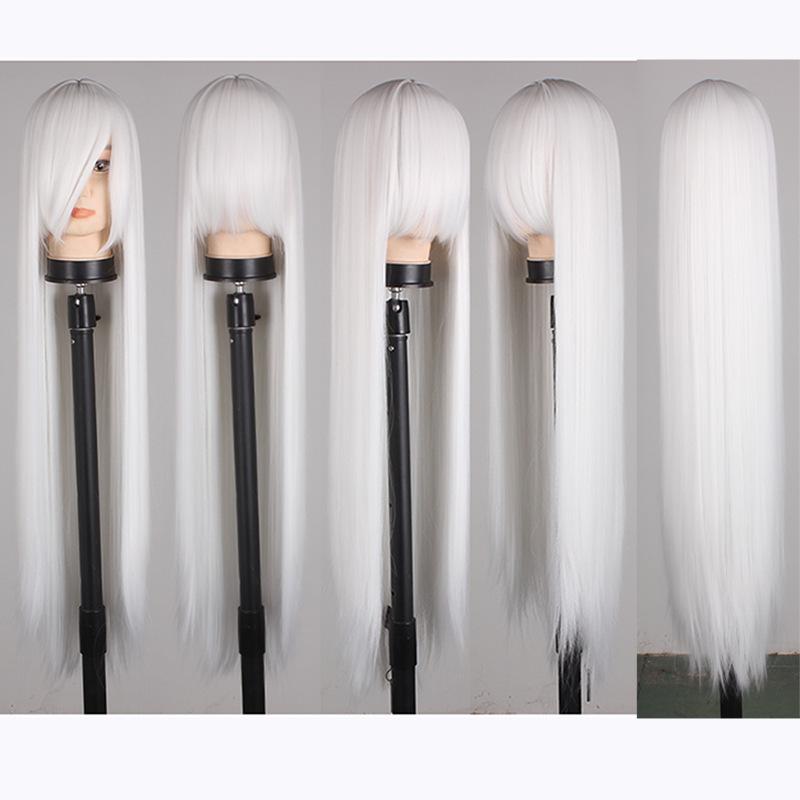 

Manmei Багатоколірна пряма перука з довгою чубкою для косплею - Універсальний розмір, довжина до вуха, текстура вовни