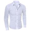 Männer Mode Einfarbig Drehen Unten Kragen Langarm Slim Fit Bluse Shirt Top