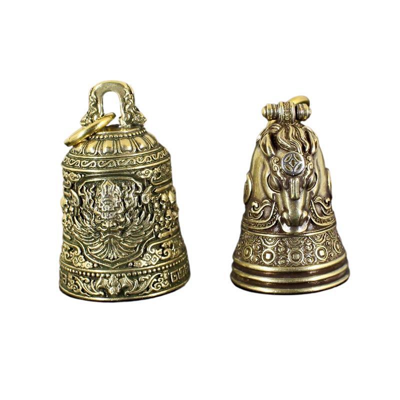 1Pc Retro Pure Copper Horse Face Evil-exorcising Bell Keychain Car Luggage Hanging Ornament
