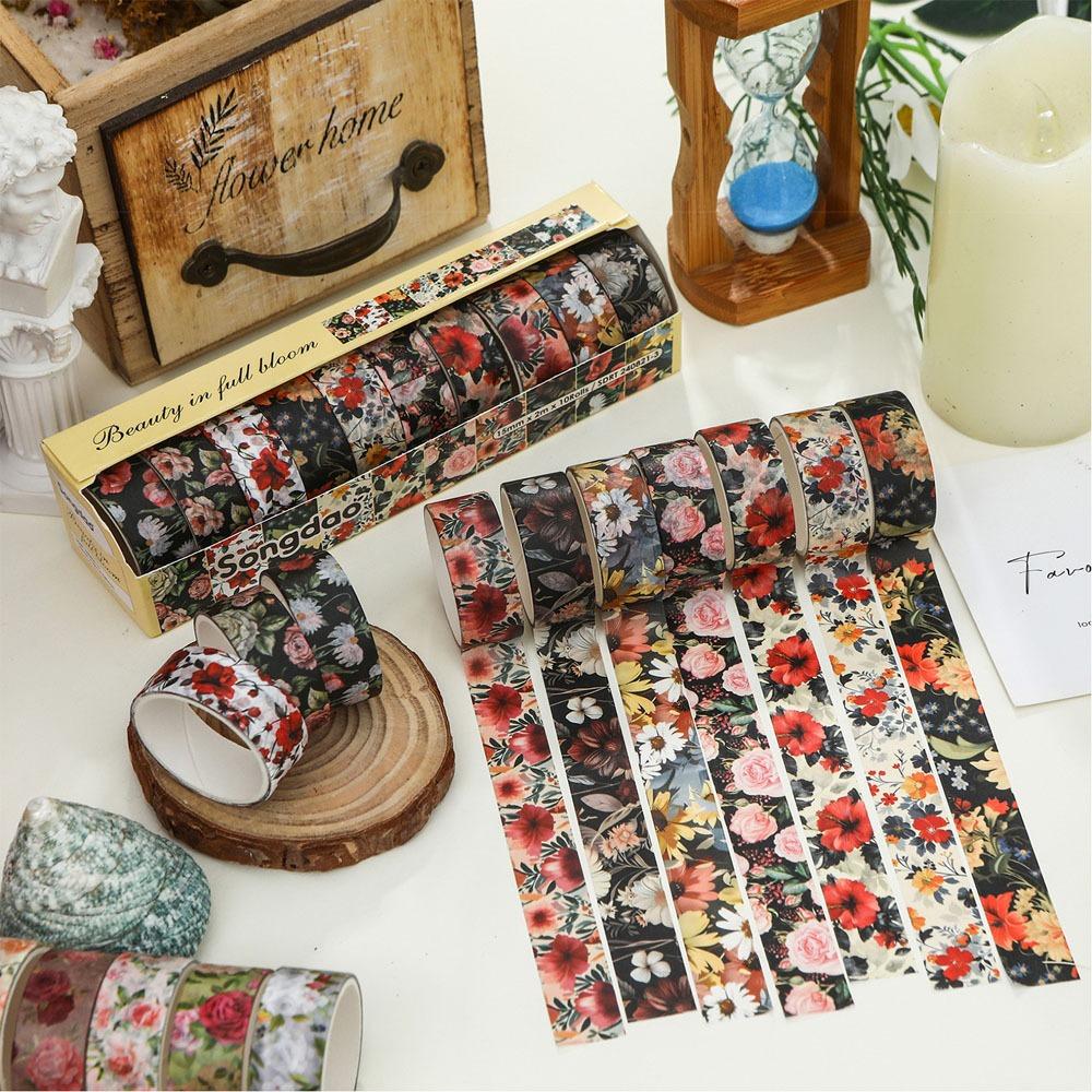 10 Rolls/Set PET Flowers Washi Tapes Retro Plants Diary Washi Tape High Quality Deco Stickers