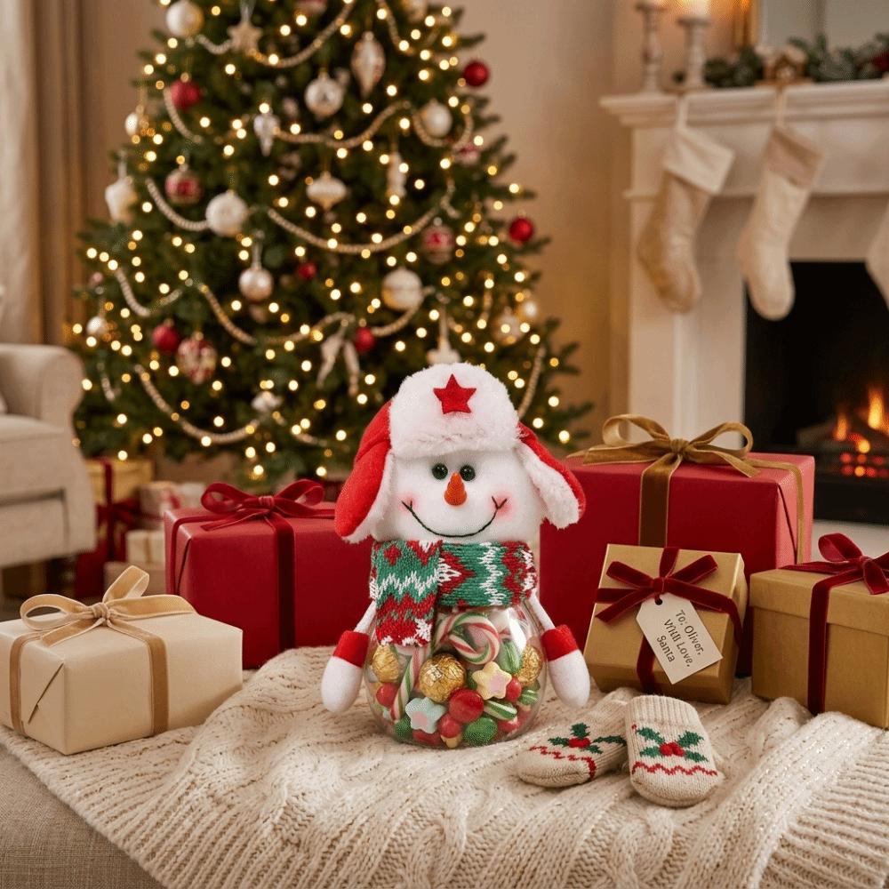 With Lid Christmas Candy Jar Clear Design Candy Box Cartoon Cute Sweet Container Xmas Holiday