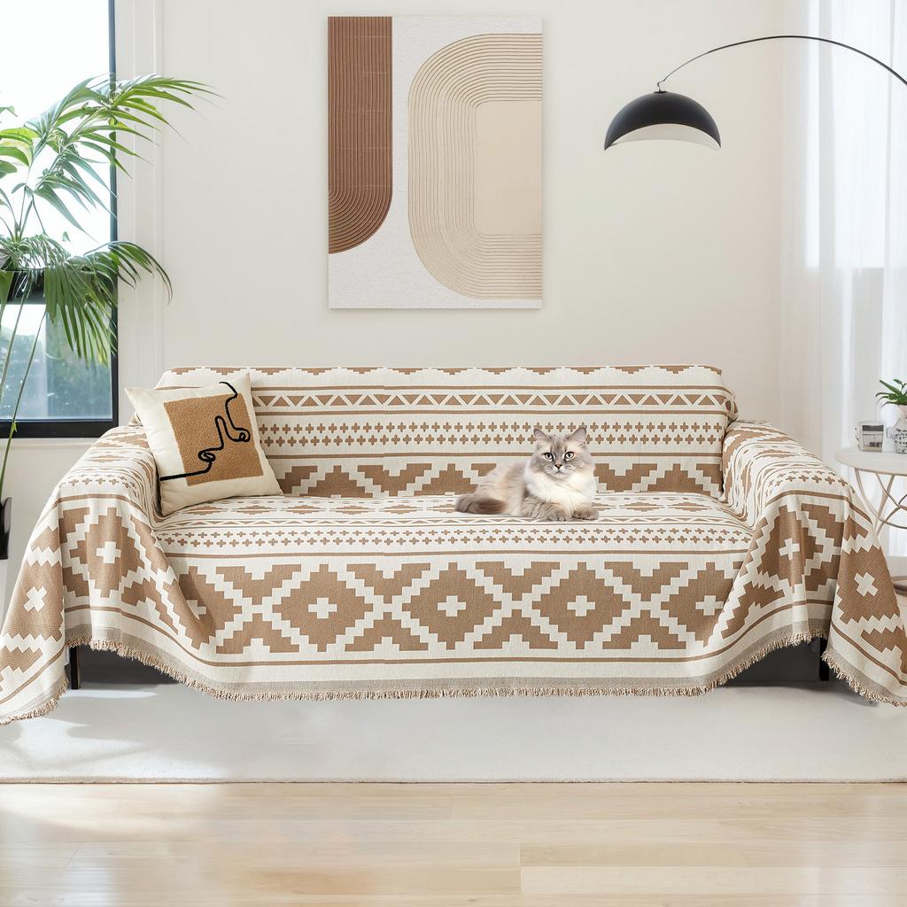 Couch Covers for Sofa Boho Sofa Covers Chenille Blanket Khaki Geometric Rhombic Diamond Couch Covers for Sectional Sofa L Shape