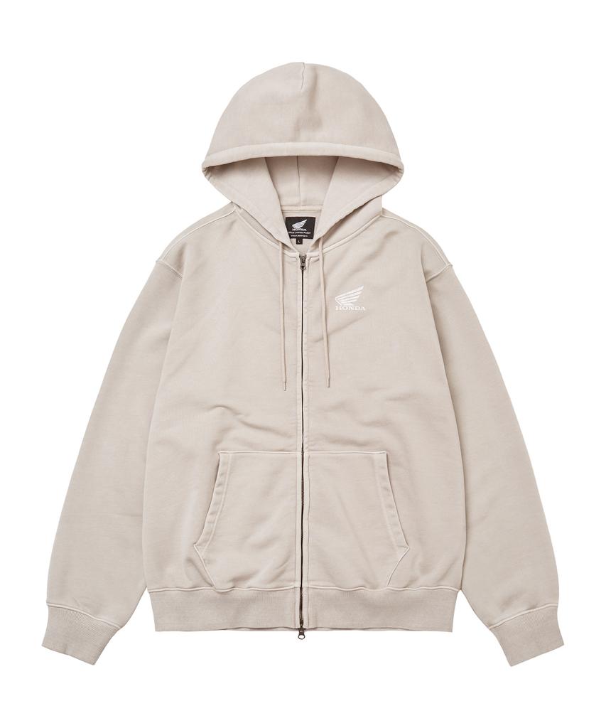 Phyps Motorcycle Pigment Scratch Logo Hoodie Zip-Up Beige