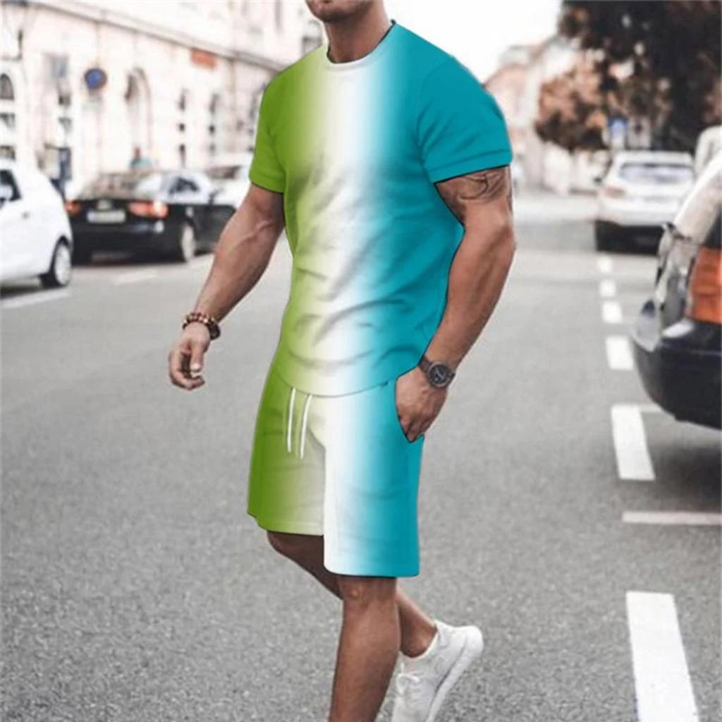 Summer Men's Oversized T-shirt Short-sleeved Sportswear Set White Black Crewneck Lion Print Fashion Comfortable Clothing