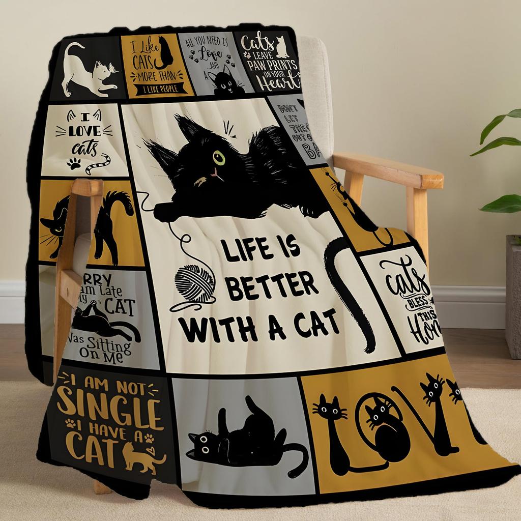 Whimsical Cat Creative Print Flannel Throw Blanket Super Soft Cozy Sofa Nap Blanket Home Blanket Perfect Gift for Cat Lovers