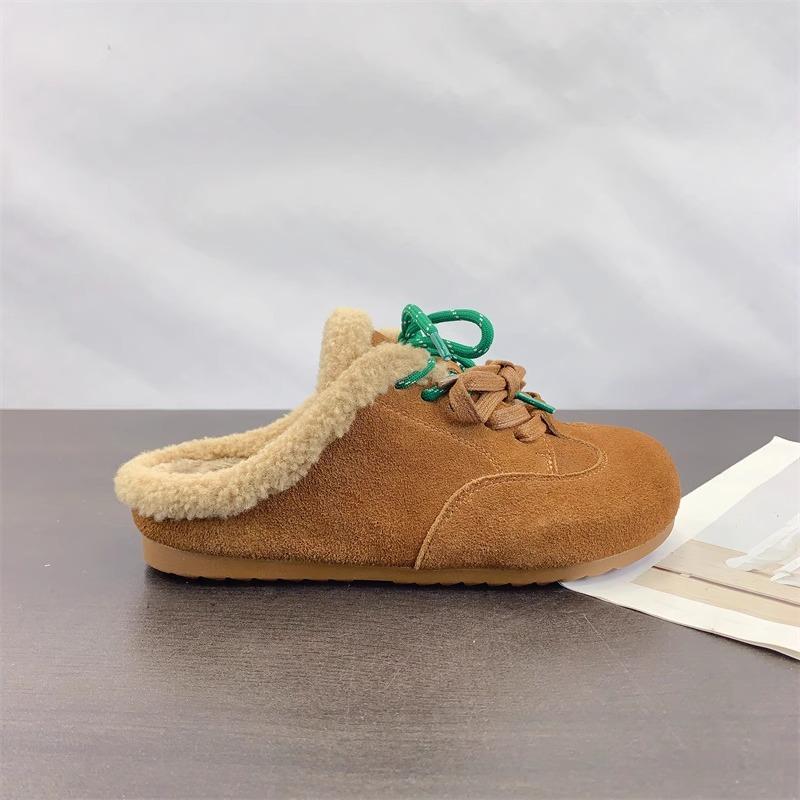 Thick-soled plush shoes retro women's outer wear winter new lace-up versatile cotton slippers
