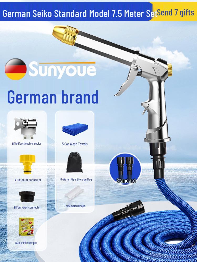 High-Pressure Car Wash Water Gun with Telescopic Hose and Powerful Nozzle for Home Use
