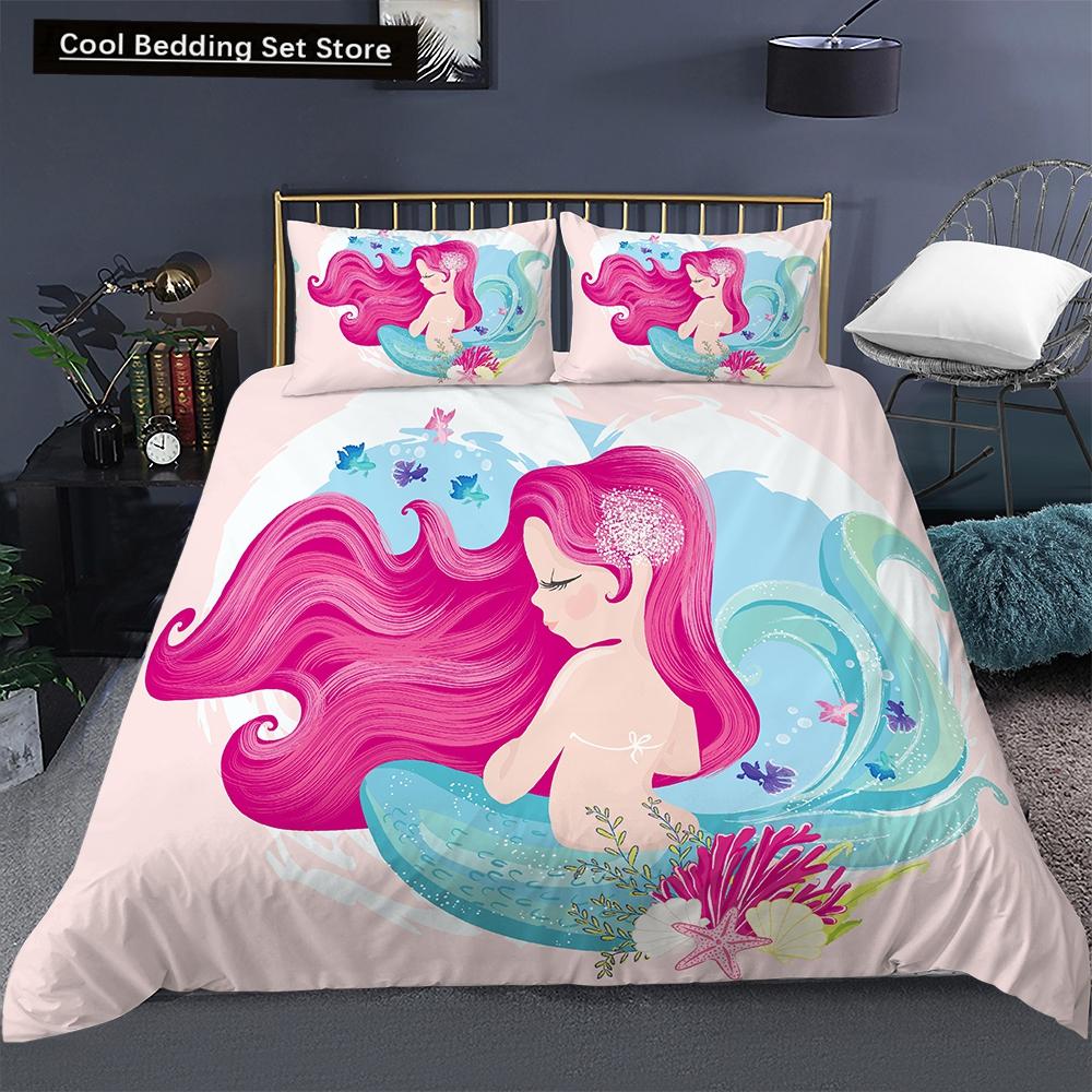 Bedding Set Crib Duvet Cover For Baby Kids Children Cartoon Mermaid Girls Princess King Queen Twin 2/3Pcs Polyester Quilt Cover