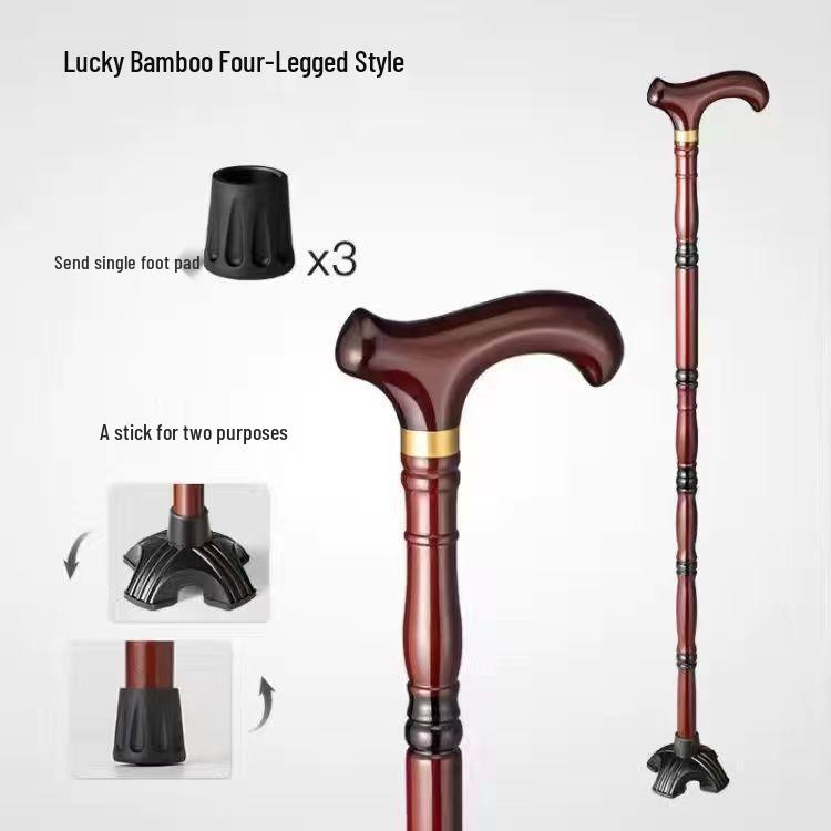 Elderly Dragon Head Solid Wood Walking Cane - Non-Slip, Lightweight, One-Piece Bamboo Hiking Stick