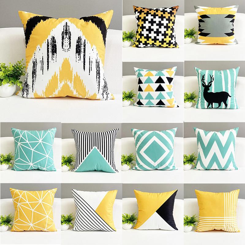 Fresh Elk Animal Pillowcase Nordic Striped Black and Yellow Contrast Color Pillow Cushion Cover Sofa Living Room Home Decoration
