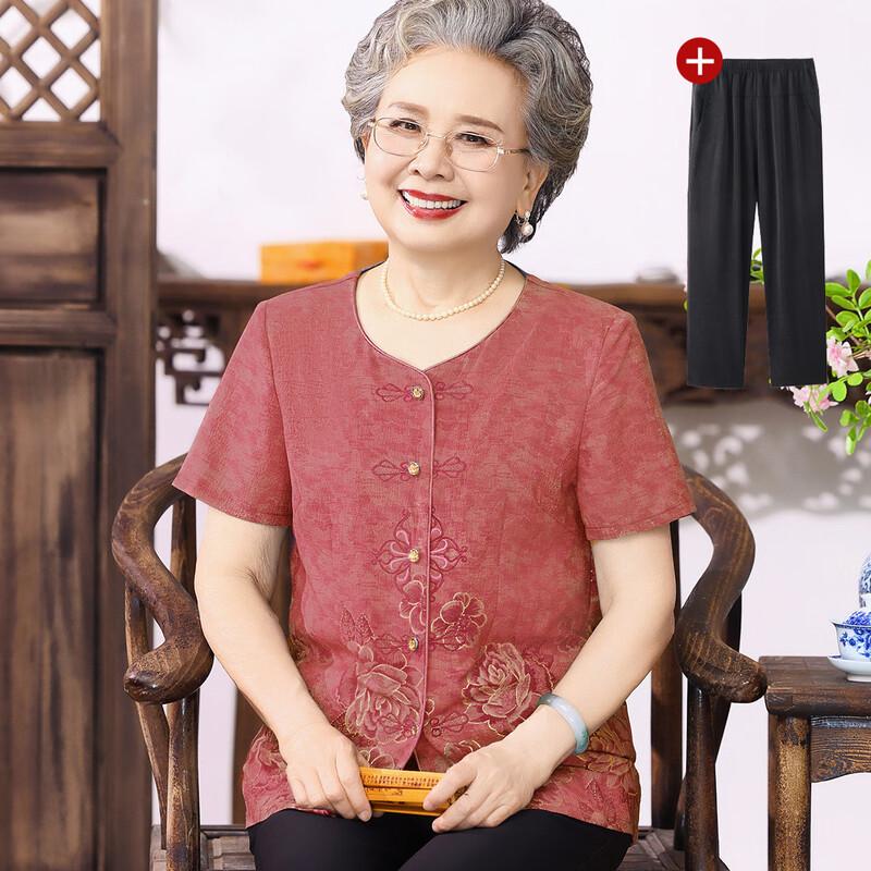 Datang Madam Elderly Women's Summer Breathable Blouse Set