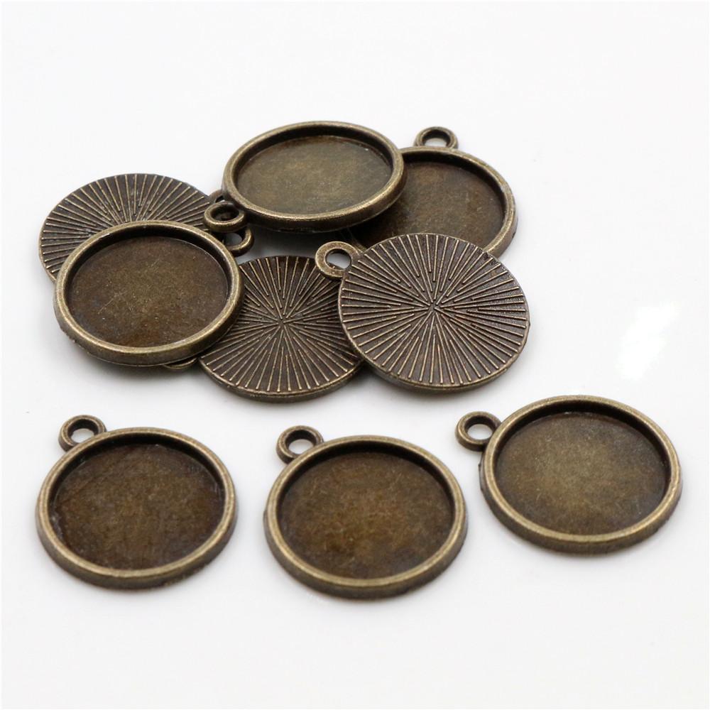 

14mm 16mm 18mm Inner Size Antique Bronze Silver Plated Black Bronze 6 Simple Style Cabochon Base Cameo Setting Charms Pendant 16mm x 20pcs