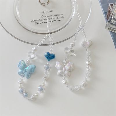 Koreanisch Niedlich 3D Schmetterling Liebesherz Handy-Riemen Handy-Ketten Für Frauen Kette Handy-Anhänger Charme Schlüssel Anti-Verlust Lanyard Schmuck