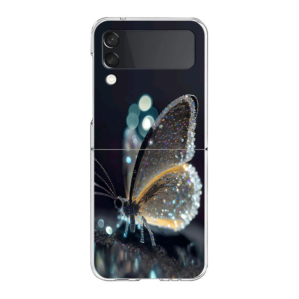 Phone Cover For Samsung Galaxy Z Flip 6 5 4 Case Transparent For Samsung Z Flip 3 Hard PC Shell Luxury Butterfly Glitter Clear