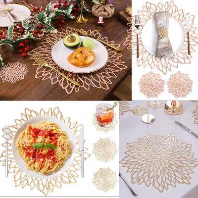 Sets von 4/6 Goldene Florale Blätter Hohl geschnittene Tischsets Untersetzer Vinyl Küche Esstisch Platzmatten Hochzeitsparty Waschbare Dekoration