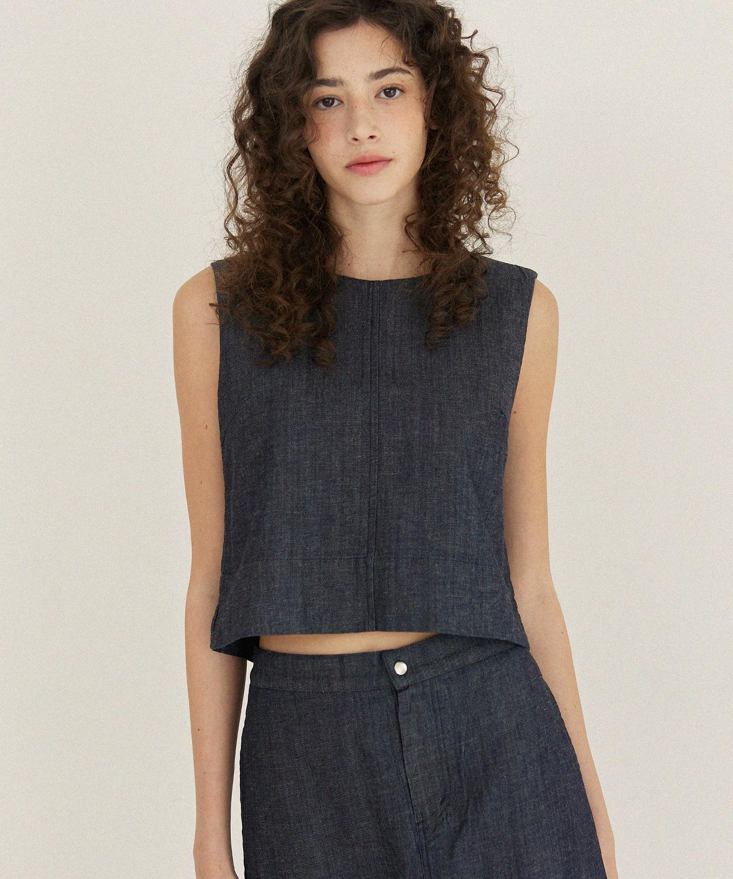 Midnight 12 Am Linen Sleeveless - Blue 0(Free)