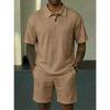 Men Solid Jacquard Casual Short Sleeve Polo Shirt And Shorts Two Piece Set