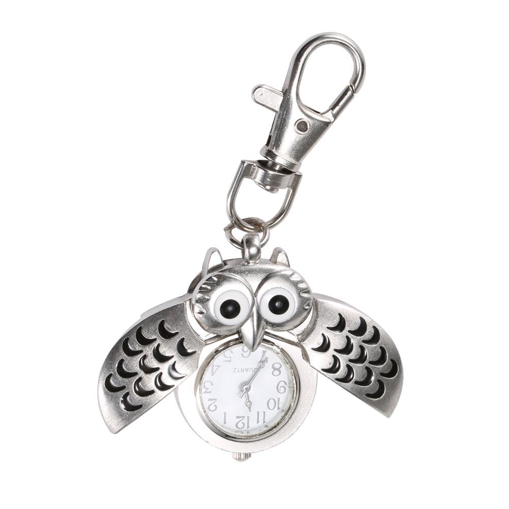 Vintage Numerals Quartz Pocket Watch Owl Shape Watch Sliver Case Necklace Pendant Keychain Clock Chain Mens Women Christmas Gift