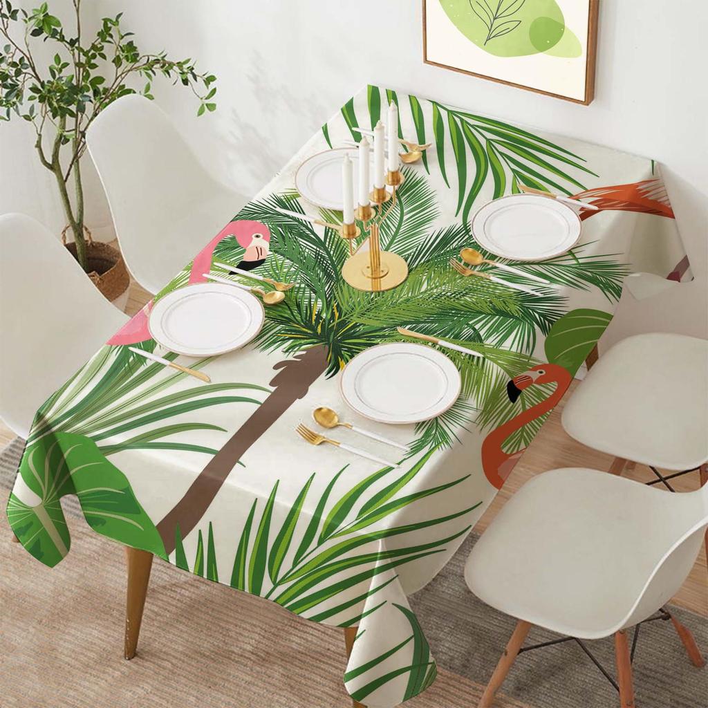 Tropical Flamingo Rectangular Polyester Tablecloth for Dining and Coffee Tables