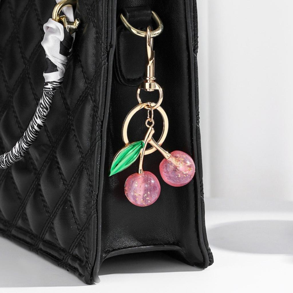 Sparkling 3D Cherry Charm Keychain Accessory Fashionable Fruit Shape Key Rings Portable Bag Decoration for Women