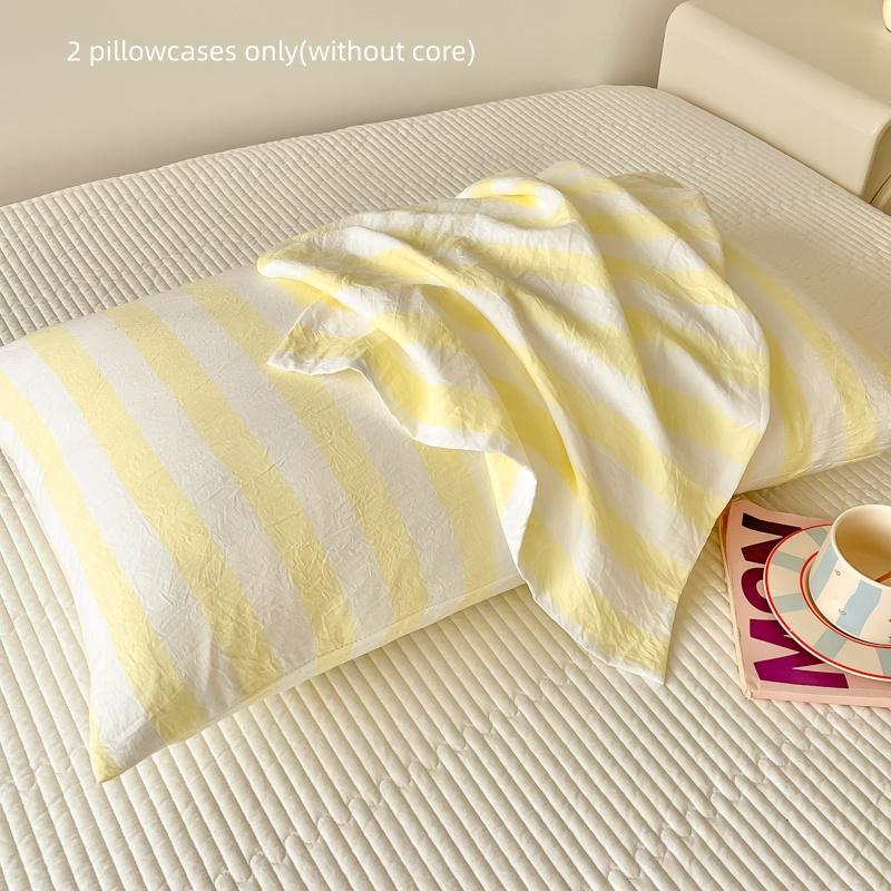 Polyester Microfiber Striped Pillowcase Machine Washable Pillow Cover Bedroom Decor Suitable For Adult With Children