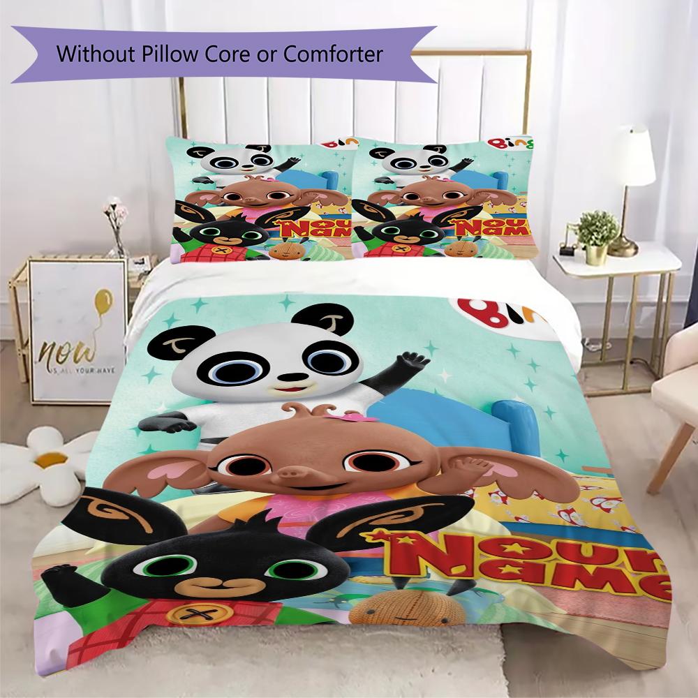 Custom Name Bing Bunny Pattern Bedding uilt Set uilt Cover Pillowcase Home Decoration Birthday Gift (1*duvet cover+2*pillowcase without core)