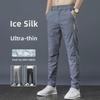 Men's Summer Lightweight Ice Silk Elastic Straight Pants - Breathable, Quick-Drying, Loose Fit, Trendy, All-Match Long Casual Pants.