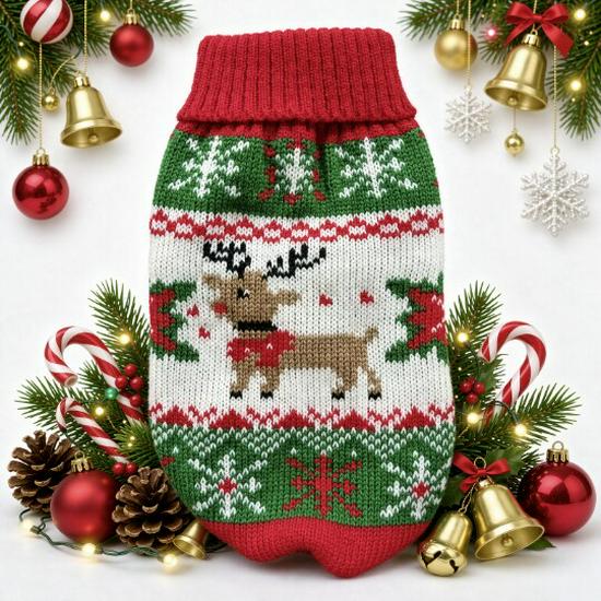 Pull de Noël chaud en tricot pour chats et chiens - Vêtements pour animaux d'automne/hiver