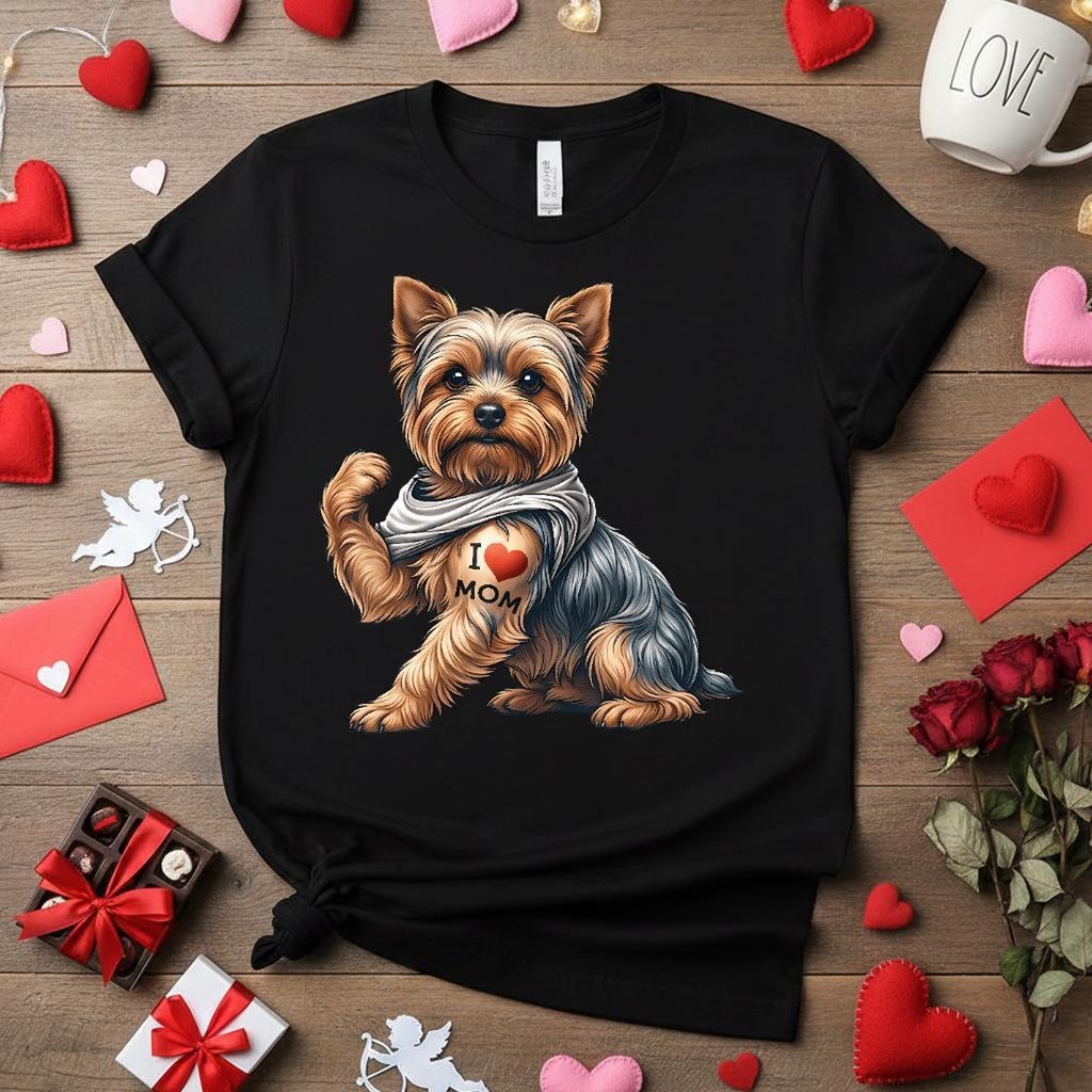 Tattooed Yorkie Shirt, Yorkshire Terrier I Love Mom Tee, Dog Lover Gift, Mother's Day