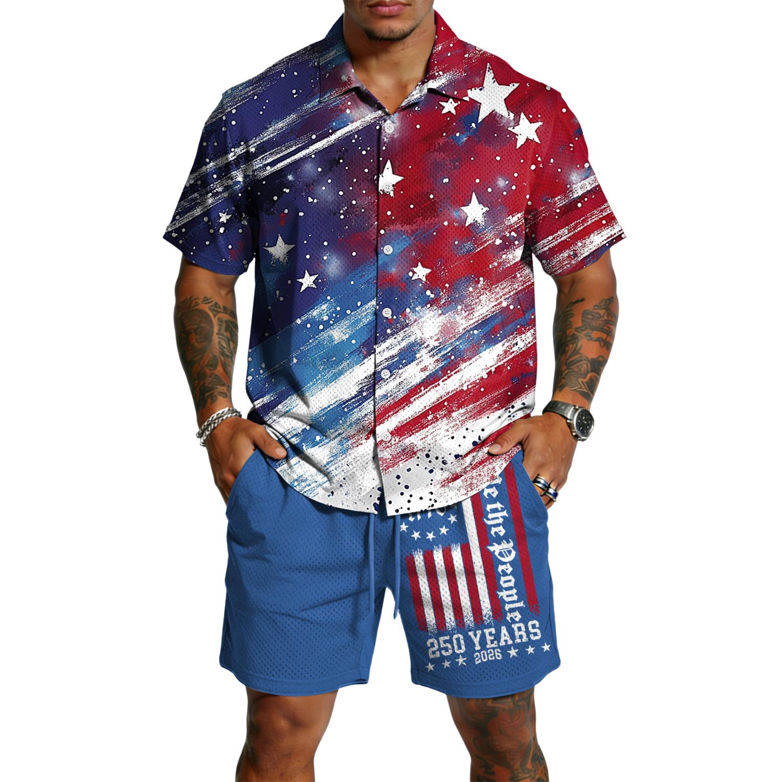 

Мужской повседневный легкий дышащий комплект из рубашки с коротким рукавом и шорт L синий