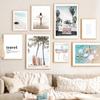 Sunny Beach Surfboard Decoration Posters Sea Turtle Ocean Landscape Canvas Painting Nordic Seaside Picture For Living Room Decor
